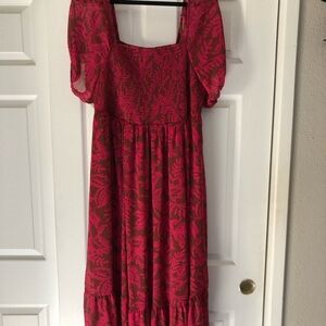 Torrid Pink and Brown Ruffled Tiered Midi Dress